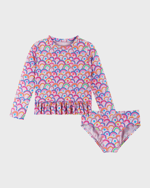 Girl's Rainbow-Print Two-Piece Rashguard Set, Size 2T-6X